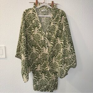 ZARA Green Botanical Print Button Front Top & Pant Set | Lightweight Resort XL
